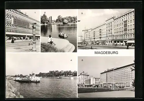 AK Magdeburg, Centrum-Warenhaus, Adolf-Mittag-See, Wilhelm-Pieck-Allee, Anlegestelle Petriförder, Otto-v.-Guericke-Str.