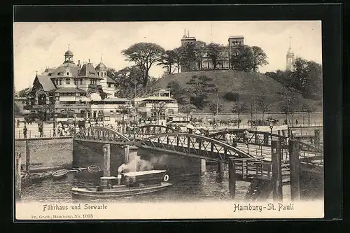 AK Hamburg-St. Pauli, Fährhaus und Seewarte