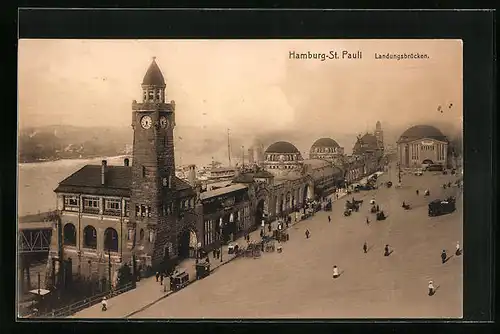 AK Hamburg-St. Pauli, Landungsbrücken aus der Vogelschau