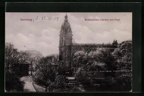 AK Hamburg-St.Pauli, Botanischer Garten mit Post