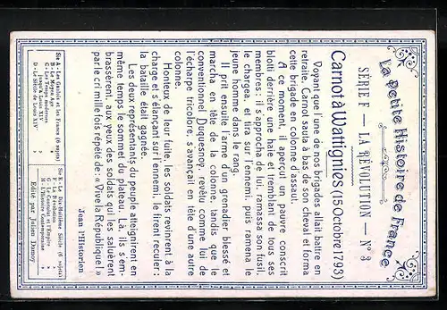 AK Wattignies, La Petite Histoire de France, Serie F, La Révolution, No. 3, Arrivés au sommet du plateau, Carnot