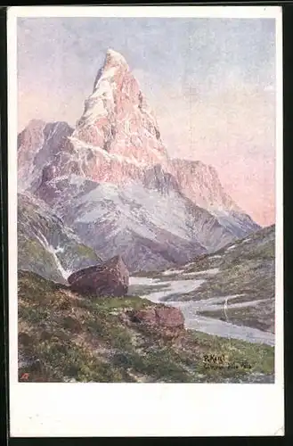 Künstler-AK sign. R. Kargl: Landschaftsbild Rollepass mit Cimonde della Pala