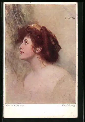 Künstler-AK sign. E. Veith: Verzückung, Portrait einer jungen Frau