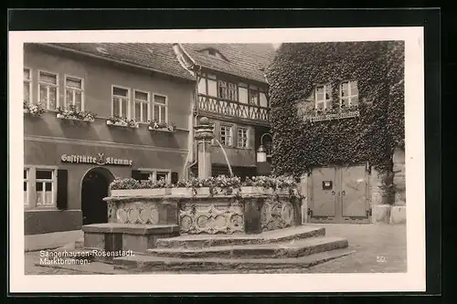 AK Sangerhausen-Rosenstadt, Marktbrunnen und Gaststätte Klemme