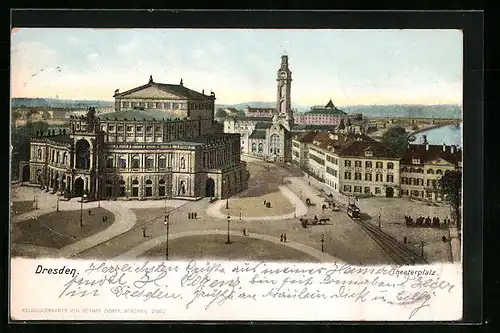 AK Dresden, Theaterplatz aus der Vogelschau