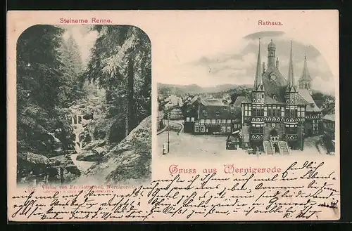 AK Wernigerode / Harz, Steinerne Renne, Rathaus