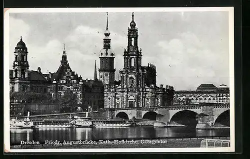 AK Dresden, Friedrich-August-Brücke, Kath. Hofkirche und Georgentor