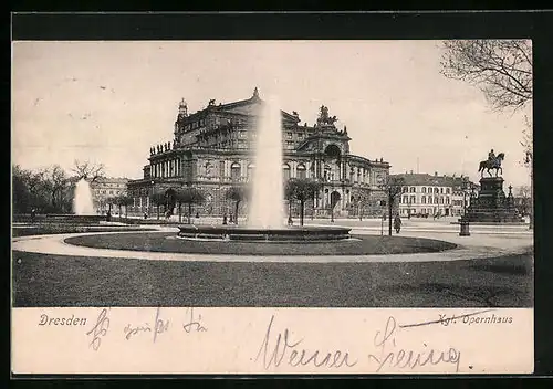 AK Dresden, Kgl. Opernhaus und Wasserspiel