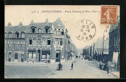 AK Armentières, Place Chanzy et Rue d'Ypres