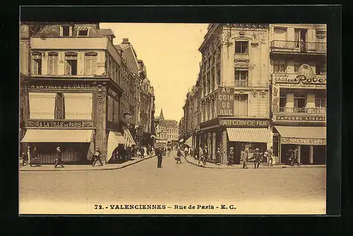 AK Valenciennes, Rue de Paris, A La Ville de Paris, Au Coin de Rue