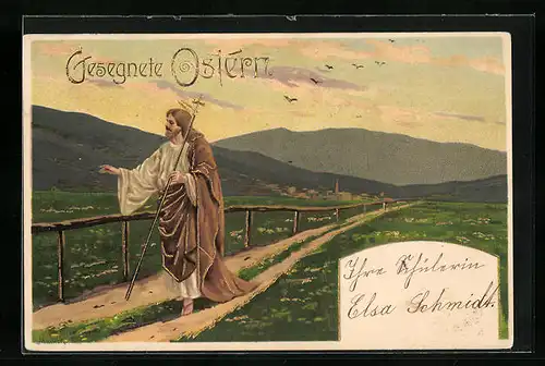 Künstler-AK Alfred Mailick: Gesegnete Ostern, Jesus am Feldrand