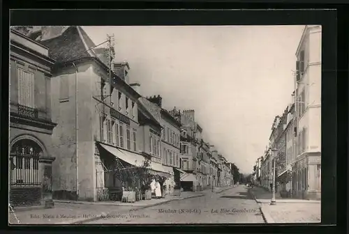 AK Meulan, La Rue Gambetta, Strassenpartie