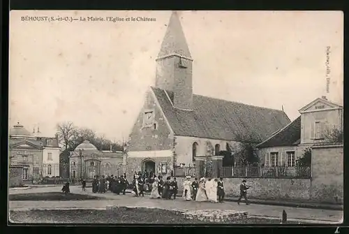 AK Béhoust, La Mairie, L`Eglise et le Château