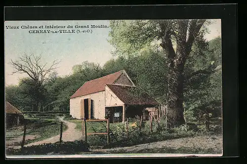 AK Cernay-la-Ville, Vieux Chênes et intérieur du Grand Moulin