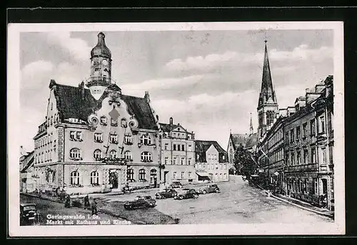 AK Geringswalde i. Sa., Markt mit Rathaus und Kirche