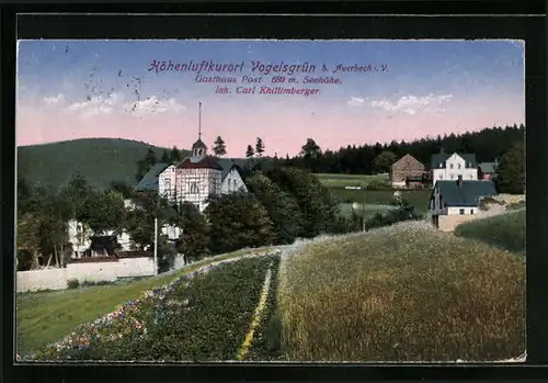 AK Vogelsgrün i. V., Teilansicht mit Gasthaus Post