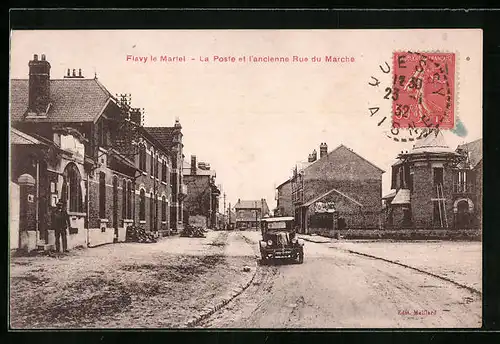 AK Flavy-le-Martel, la Poste et l'ancienne Rue du Marché
