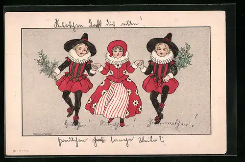 Künstler-AK Florence Hardy: Frau und zwei Männer tanzen