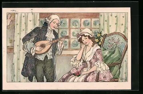 Künstler-AK Florence Hardy: Herr mit Laute bei einer Dame