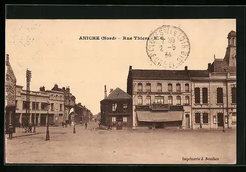 AK Aniche, Rue Thiers, Strassenpartie