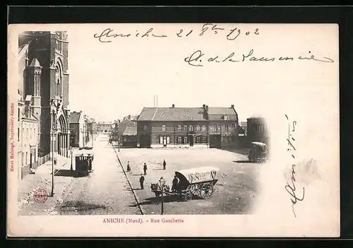 AK Aniche, Rue Gambetta, Strassenpartie
