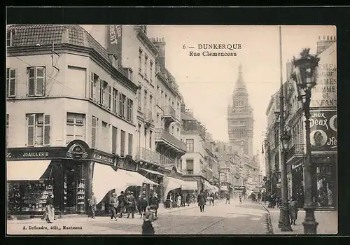AK Dunkerque, Rue Clémenceau, Strassenpartie