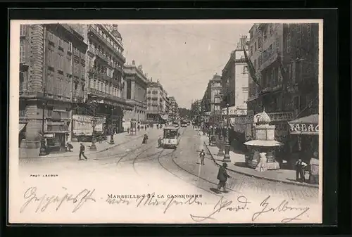 AK Marseille, La Cannebiere, Strassenbahn