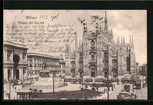 AK Milano, Piazza del Duomo, Strassenbahn