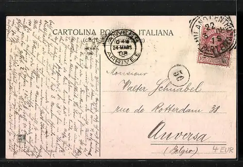 AK Milano, Piazza del Duomo, Strassenbahn