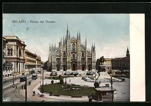 AK Milano, Piazza del Duomo, Strassenbahn