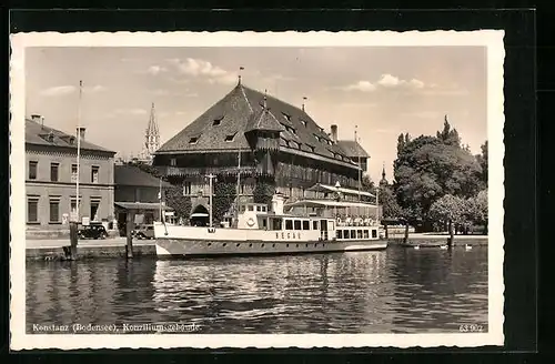 AK Konstanz (Bodensee), Konziliumsgebäude mit Schiff MS Hegau