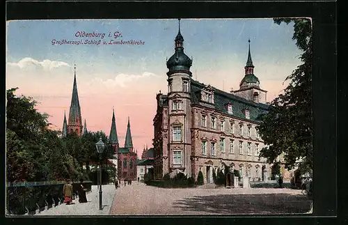 AK Oldenburg i. Gr., Grossherzogl. Schloss und Lambertikirche