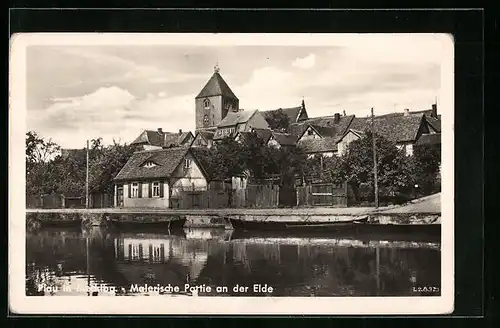 AK Plau in Meckl., Malerische Partie an der Elbe