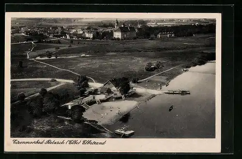 AK Bad Pretzsch (Elbe), Elbstrand aus der Vogelschau