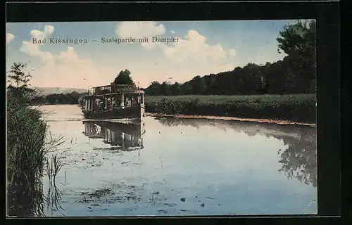 AK Bad Kissingen, Saalepartie mit Dampfer