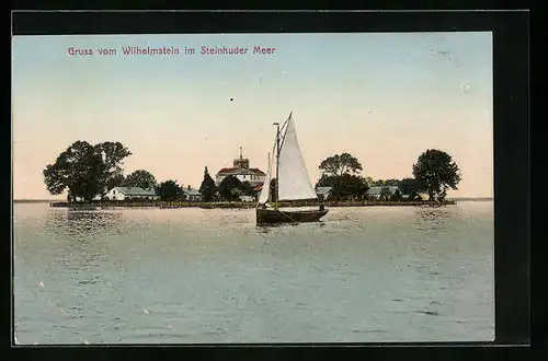 AK Wilhelmstein im Steinhuder Meer, Segelboot vor der Insel