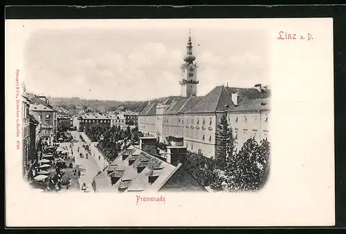 AK Linz a. D., Promenade aus der Vogelschau