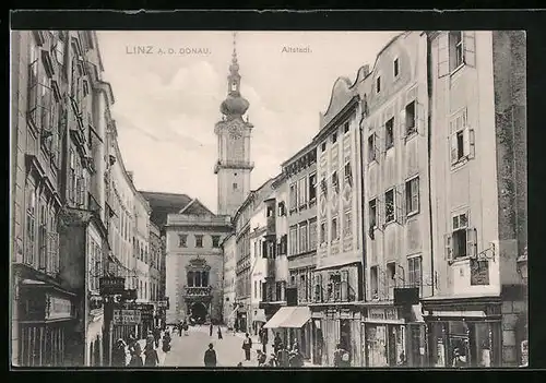 AK Linz a. d. Donau, Altstadt mit Geschäften