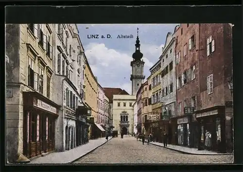 AK Linz a. D., Strassenpartie in der Altstadt