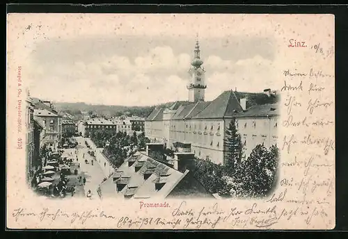AK Linz a. D., Promenade aus der Vogelschau