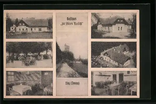 AK Linz (Donau), Gasthaus Zur schönen Aussicht mit sieben Ansichten