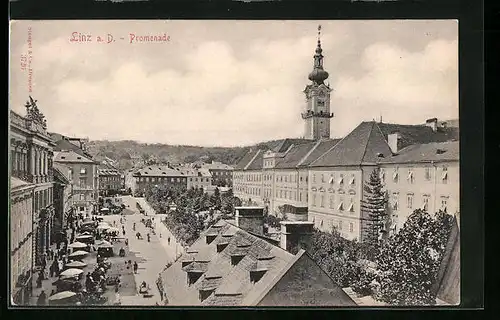 AK Linz a. D., Promenade aus der Vogelschau