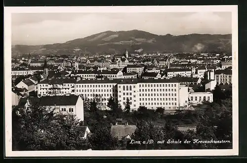 AK Linz a. D., Ortsansicht mit Schule der Kreuzschwestern