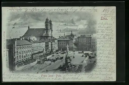 Mondschein-AK Linz a. D., Franz Josef-Platz