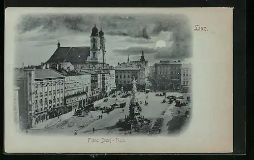 Mondschein-AK Linz a. D., Franz Josef-Platz