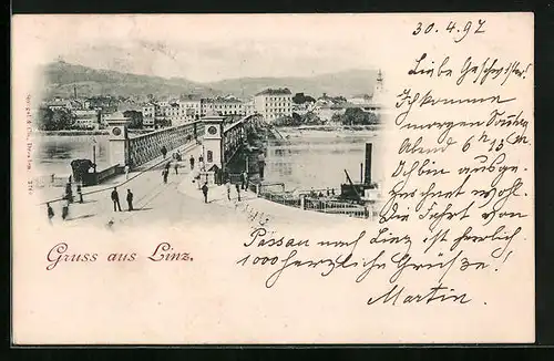 AK Linz a. D., Brücke mit Blick auf Urfahr