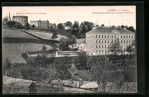 AK Linz a. d. Donau, Kirche u. Kloster am Freinberg, Bischöfliches Studenten-Convikt Salesianum