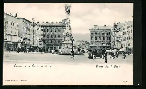 AK Linz a. d. Donau, Franz Josefs-Platz mit Denkmal