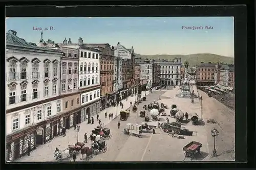 AK Linz a. D., Franz Josef-Platz aus der Vogelschau