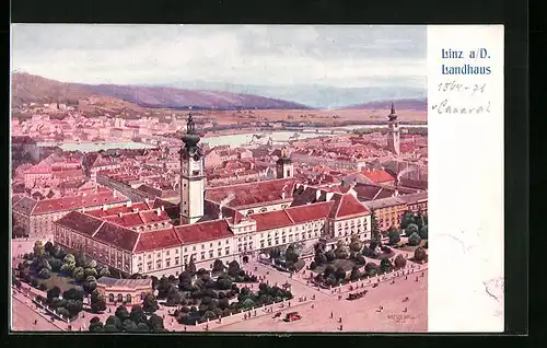 AK Linz a. D., Landhaus aus der Vogelschau